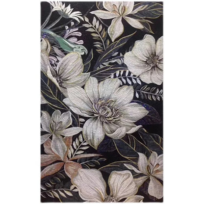 Luxury Black and White Floral Glass Mosaic Mural - Custom-Sized Wall