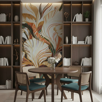 Custom Glass Mosaic Mural: Abstract Tropical Foliage in Copper & Gold 