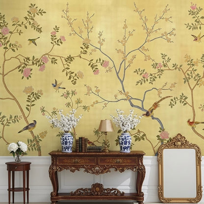 Custom Gold Chinoiserie Mural | Luxury Hand-Painted Style Wallpaper
