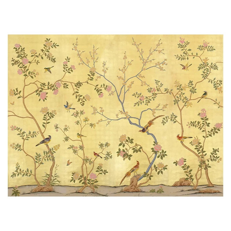 Custom Gold Chinoiserie Mural | Luxury Hand-Painted Style Wallpaper