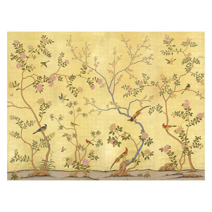 Custom Gold Chinoiserie Mural | Luxury Hand-Painted Style Wallpaper