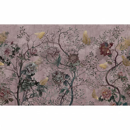 Custom Mauve Chinoiserie Floral Mural | Traditional Non-Pasted Wallpaper