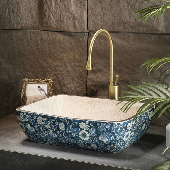 Fashion Chinese Ceramic Art Countertop Square Basin Lavabo Porcelain Bathroom Sink