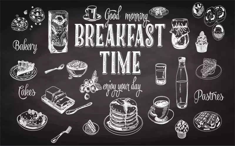 Retro Blackboard Motorcycle Wallpaper Mural for Restaurants (㎡)