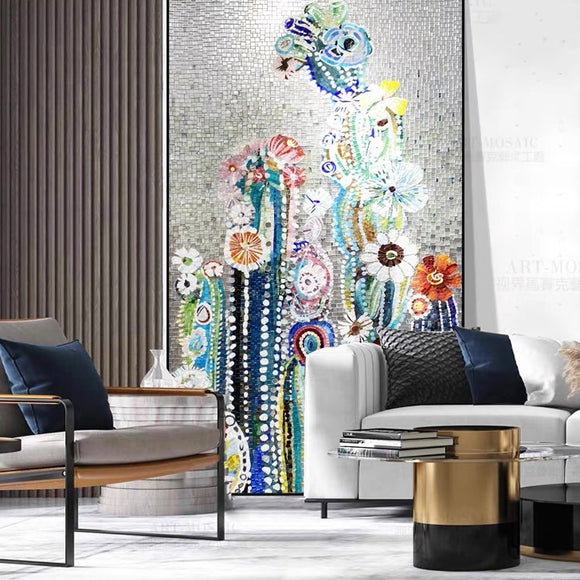 custom-glass-mosaic-mural-abstract-cactus-and-flowers