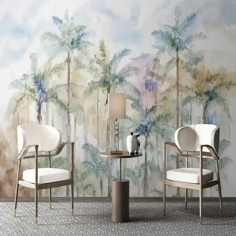 custom-wallpaper-mural-beautiful-watercolor-palm-trees-papier-peint