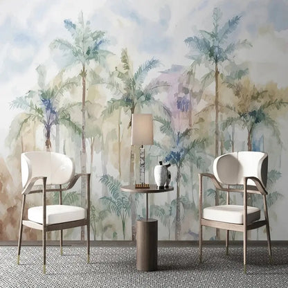 custom-wallpaper-mural-beautiful-watercolor-palm-trees-papier-peint