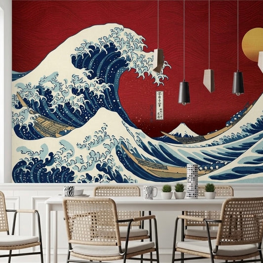 Modern Great Wave Wall Murals - Custom Japanese Ukiyo-e Wallpaper for Living Rooms & Offices