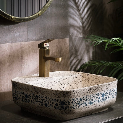Small Size Chinese Ceramic Art Countertop Square Basin Lavabo Porcelain Bathroom Sink