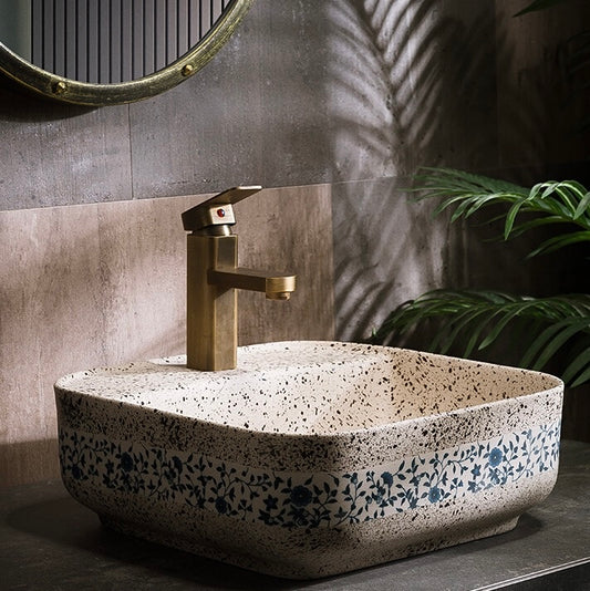 Small Size Chinese Ceramic Art Countertop Square Basin Lavabo Porcelain Bathroom Sink