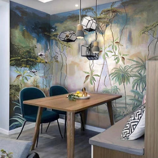 Custom Watercolor Botanical Scenery Wallpaper Mural – Large-Scale Artistic Feature Wall for Living Room, or Bedroom