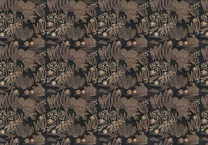 Patterned wallpaper mural on a dark background