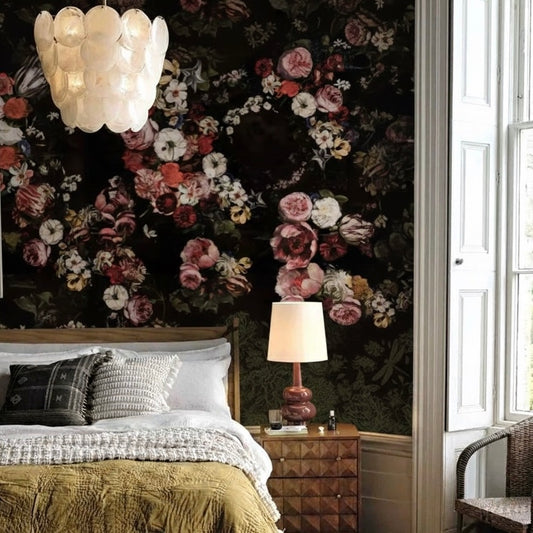Dark Floral Opulence Wallpaper Mural | Dutch Masters Vintage Rose Non-Pasted Wallcovering