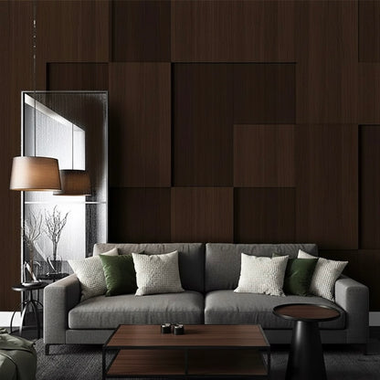 Dark Walnut 3D Panel Wallpaper Mural - Non-Pasted Wood Effect