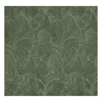 Deep Forest Green Abstract Wave Custom Wallpaper Mural - Non-Pasted Organic Line Art