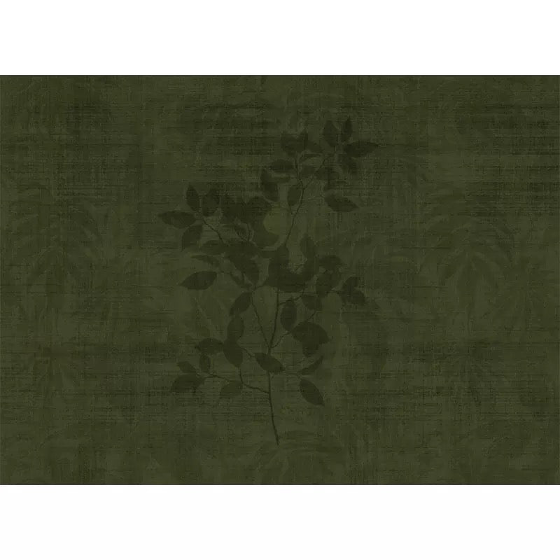 Custom Deep Forest Green Botanical Silhouette Wallpaper Mural
