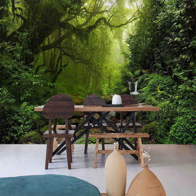 custom-wall-mural-3d-green-forest-wallpaper-sunshine