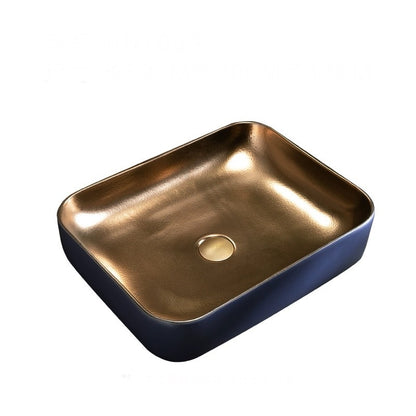 Minimalist Chinese Ceramic Art Countertop Blue Square Basin Lavabo Porcelain Bathroom Sink