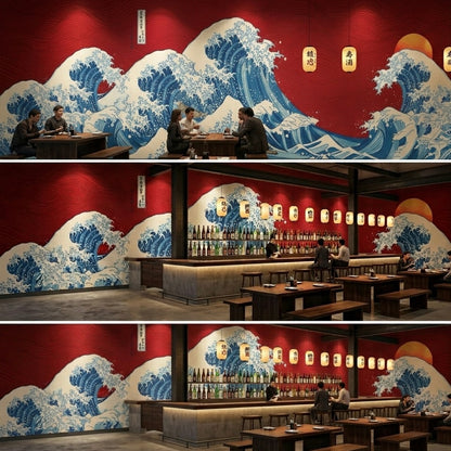 Modern Great Wave Wall Murals - Custom Japanese Ukiyo-e Wallpaper for Living Rooms & Offices