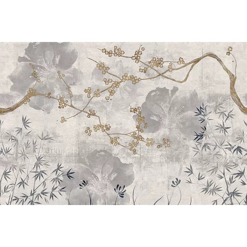 Elegant Sakura & Bamboo Mural | Modern Asian Floral Wallpaper