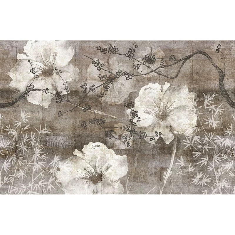 Elegant Sakura & Bamboo Mural | Modern Asian Floral Wallpaper