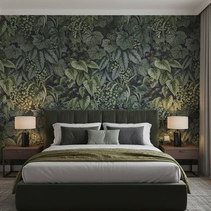 Enchanted Forest Botanical Wallpaper Mural | Lush Dark Green Foliage Non-Pasted Wallcovering