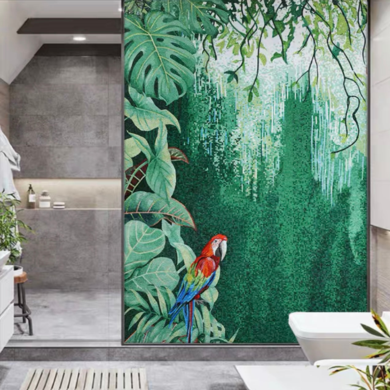 Glass Merol Custom Glass Mosaic Mural Tropical Rainforest Parrot | BVM Home