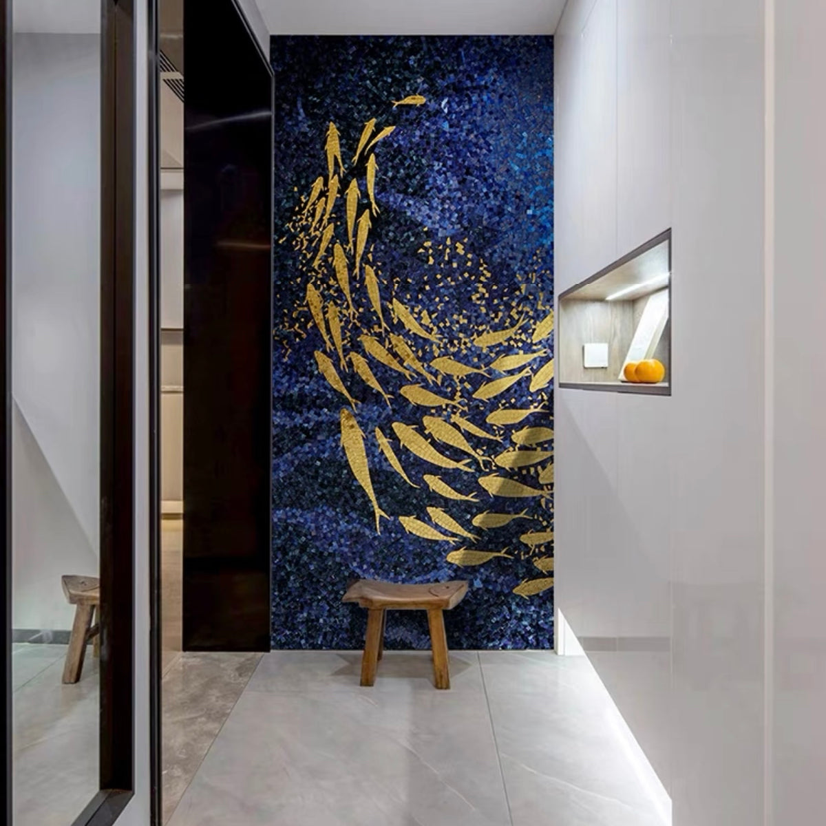 Glass Merol Custom Glass Mosaic Mural Shoal of Fish | BVM Home