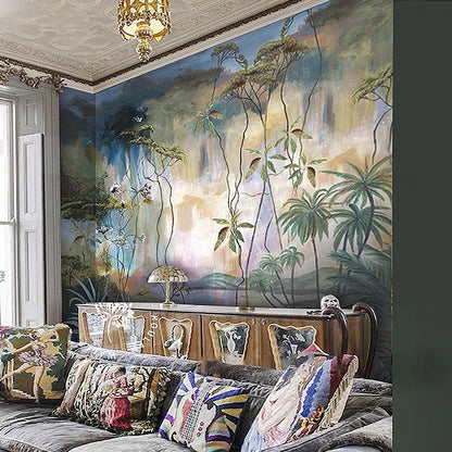 Custom Watercolor Botanical Scenery Wallpaper Mural – Large-Scale Artistic Feature Wall for Living Room, or Bedroom