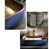 Minimalist Chinese Ceramic Art Countertop Blue Square Basin Lavabo Porcelain Bathroom Sink