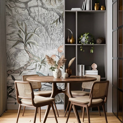 Monochrome Jungle Custom Glass Mosaic Mural - Grey & White Botanical Wall Art