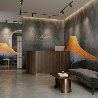 Red Fuji Peak Custom Mural – Textured Japanese Wabi-Sabi Wallpaper
