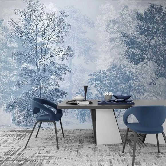 Custom Mural Wallpaper Blue Green Woods Forest (㎡)