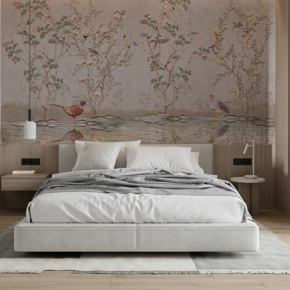 custom-wallpaper-vintage-pastoral-mural-birds-and-flowers