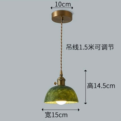 French Retro Pendant Light with Switch – 3-Color Adjustable LED Vintage Chandelier with Jade Shade for Bedroom, Dining Room & Entryway