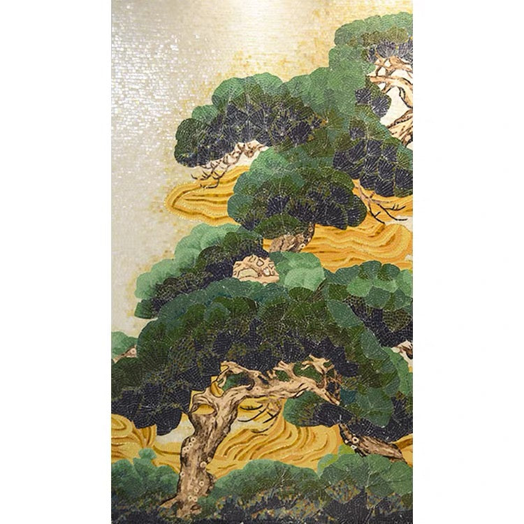 Traditional Japanese artwork of trees with a gold background