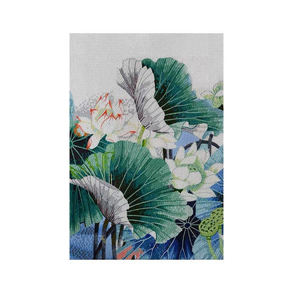 Custom Glass Mosaic Mural: Serene Lotus Pond & Leaves - Handcrafted Botanical Wall Art
