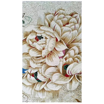 Decorative mosaic mural with floral pattern on a textured surface