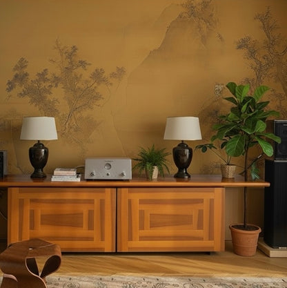 Hand-Drawn Style Asian Landscape Mural Wallpaper | Traditional Non-Pasted Scenic Wall Art