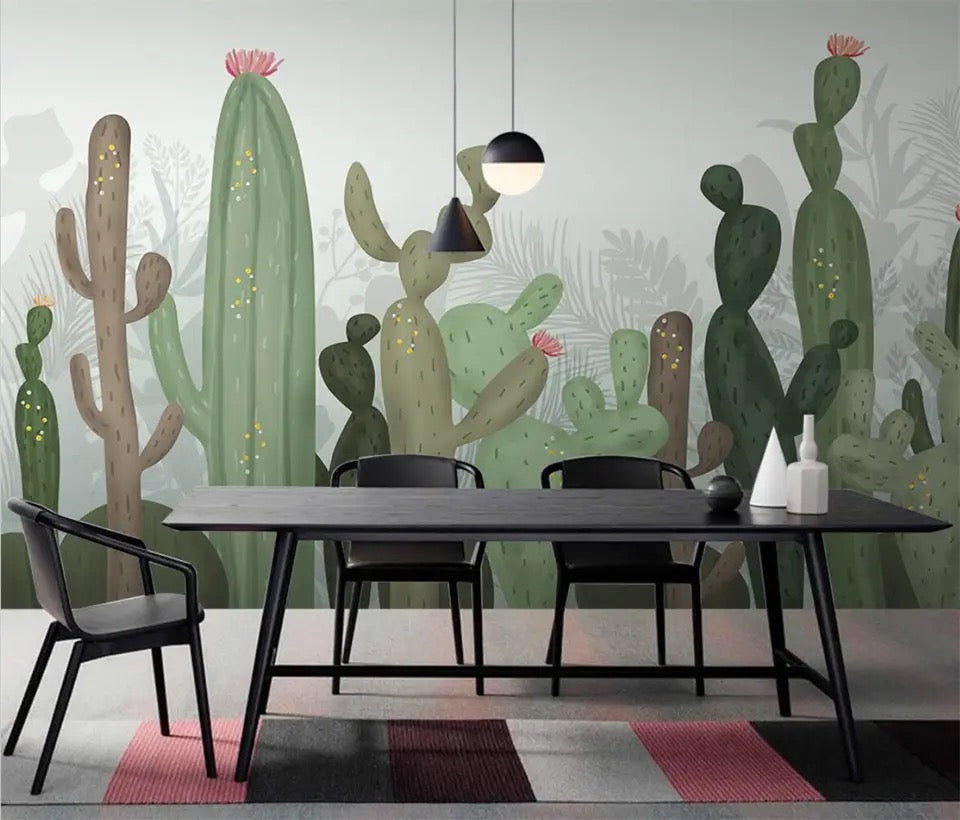 Custom Cactus Flowers Wallpaper Mural – Desert Botanical Wall Decor