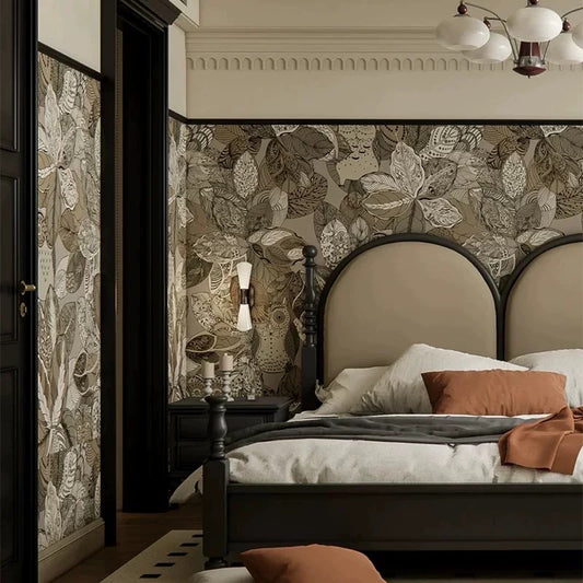 Enchanted Forest Owl & Botanical Wall Mural - Custom Boho Leaf and Nature Wallpaper