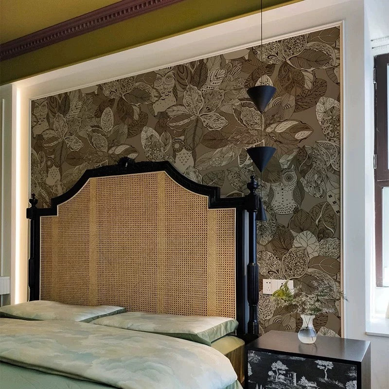 Enchanted Forest Owl & Botanical Wall Mural - Custom Boho Leaf and Nature Wallpaper