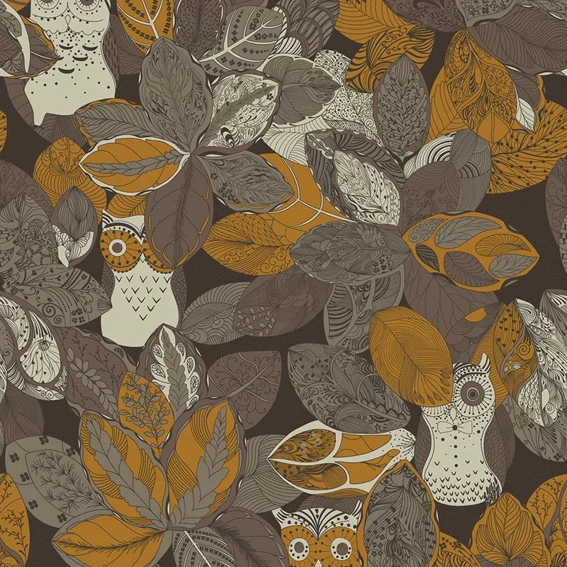 Enchanted Forest Owl & Botanical Wall Mural - Custom Boho Leaf and Nature Wallpaper