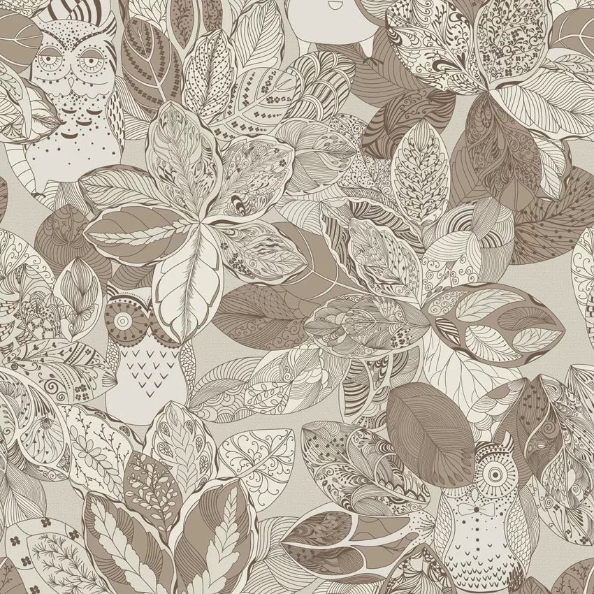 Enchanted Forest Owl & Botanical Wall Mural - Custom Boho Leaf and Nature Wallpaper