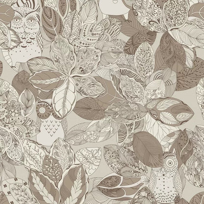 Enchanted Forest Owl & Botanical Wall Mural - Custom Boho Leaf and Nature Wallpaper