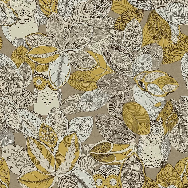 Enchanted Forest Owl & Botanical Wall Mural - Custom Boho Leaf and Nature Wallpaper