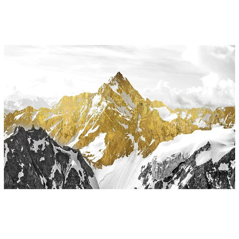 Golden Summit: Luxe Gold & Snow Mountain Mural