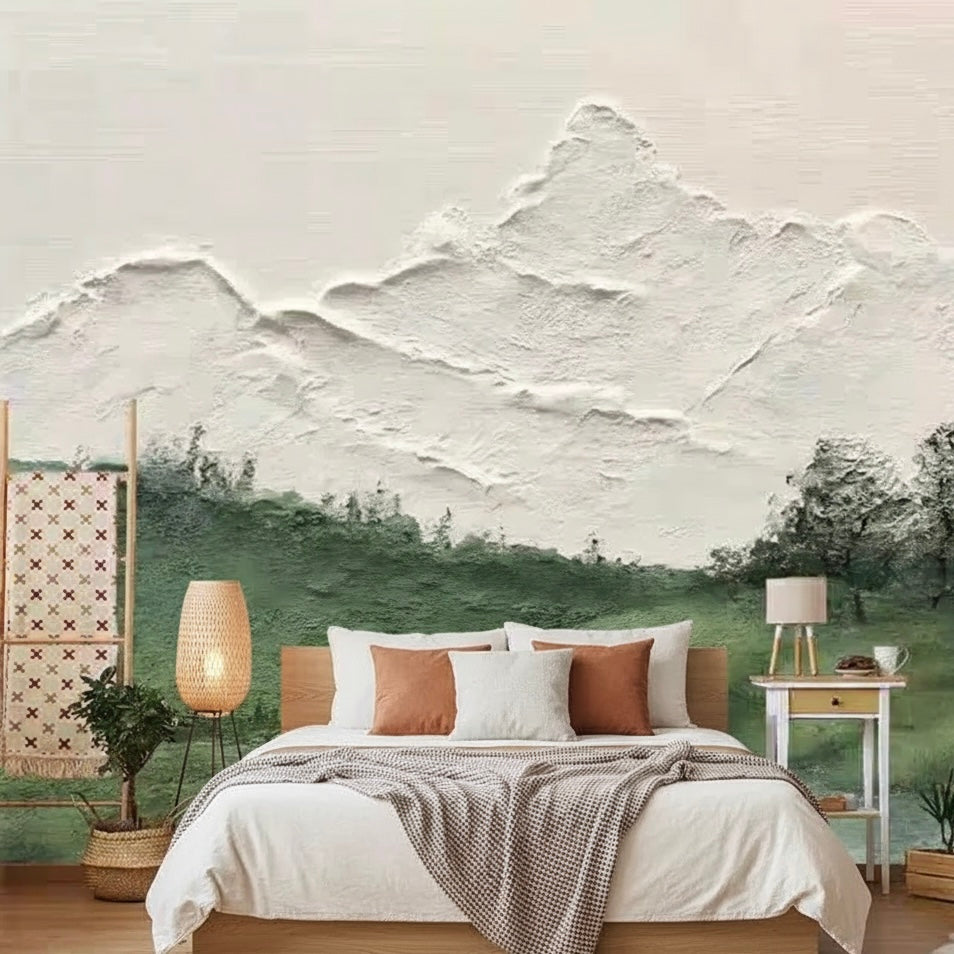 Custom 3D Texture Mountain Mural | Impasto Art Style Landscape Wallpaper