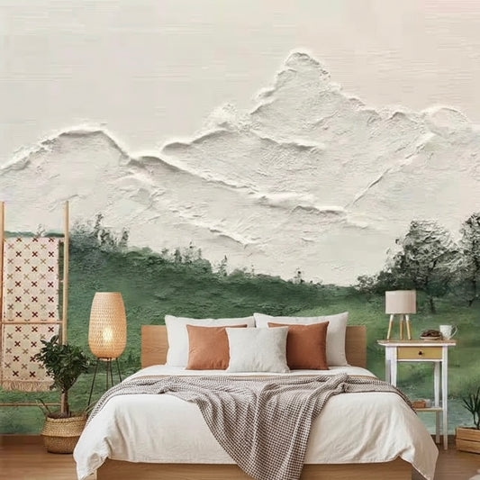 Custom 3D Texture Mountain Mural | Impasto Art Style Landscape Wallpaper