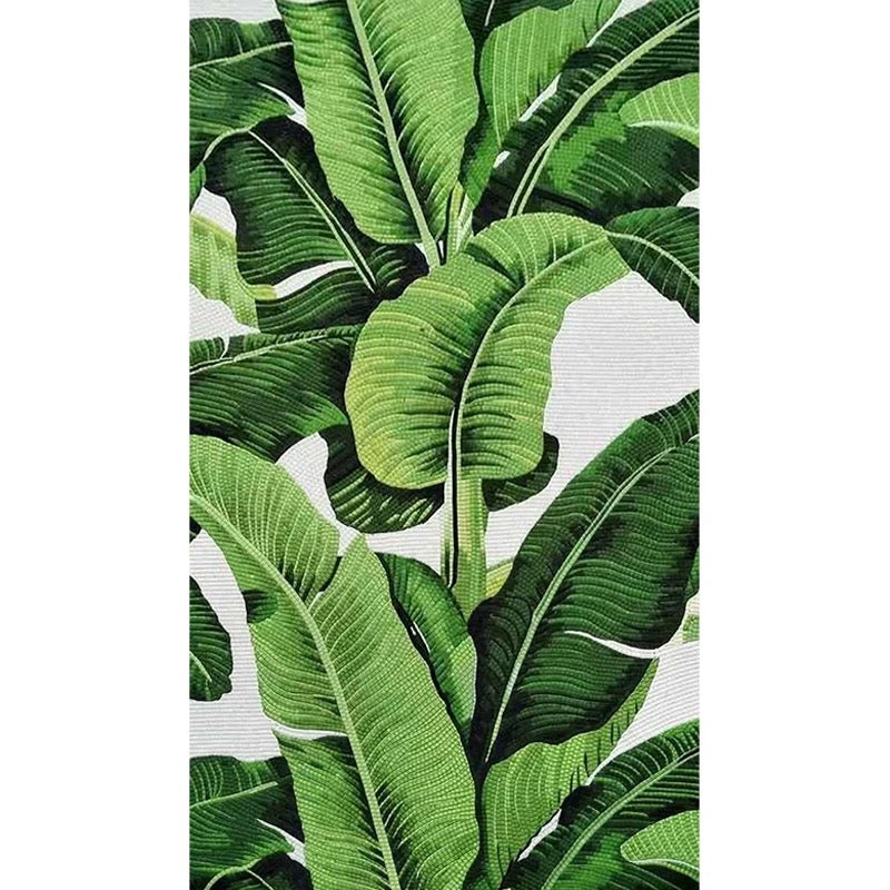 Lush Tropical Banana Leaf Glass Mosaic Mural - Custom Handcrafted Tile Art for Luxury Bathroom & Spa